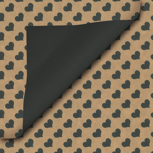 Inpakpapier Bruin kraft zwart effen + hartjes 30cm x 200mtr