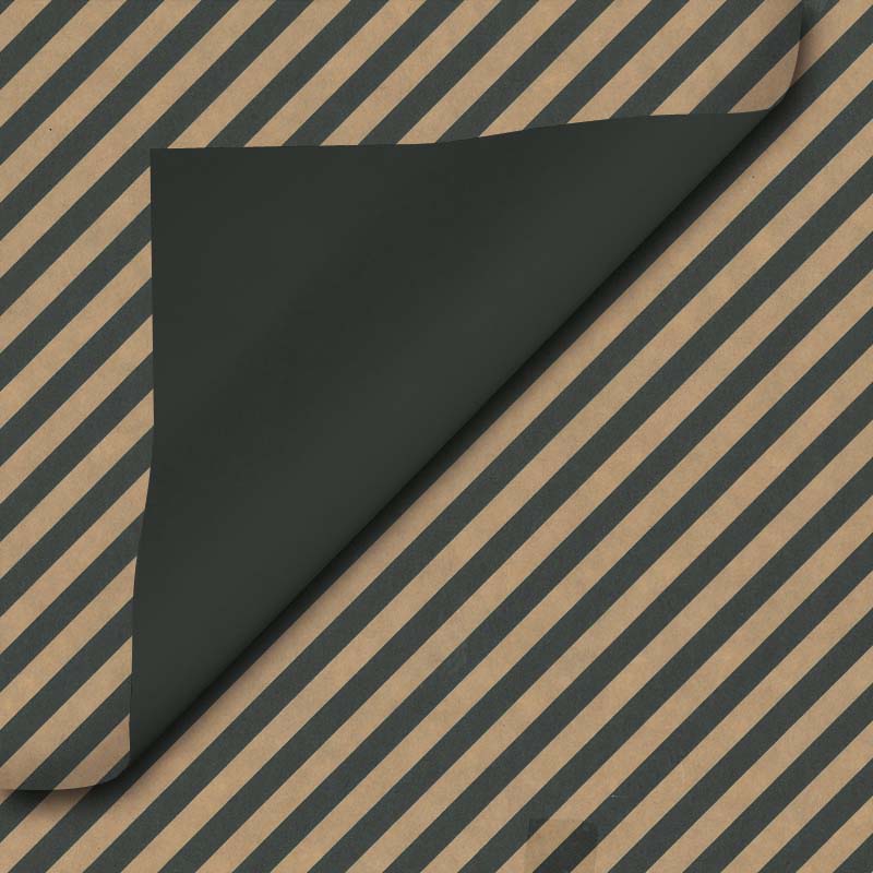 Inpakpapier Bruin kraft zwart effen + streepjes 50cm x 200mtr
