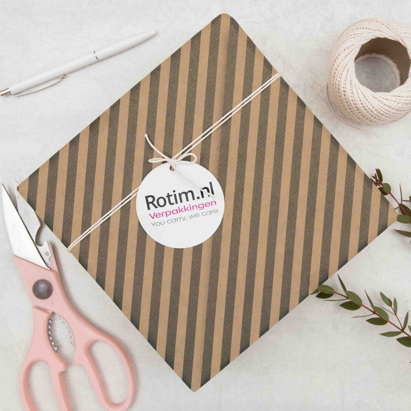 Inpakpapier Bruin kraft zwart effen + streepjes 50cm x 200mtr