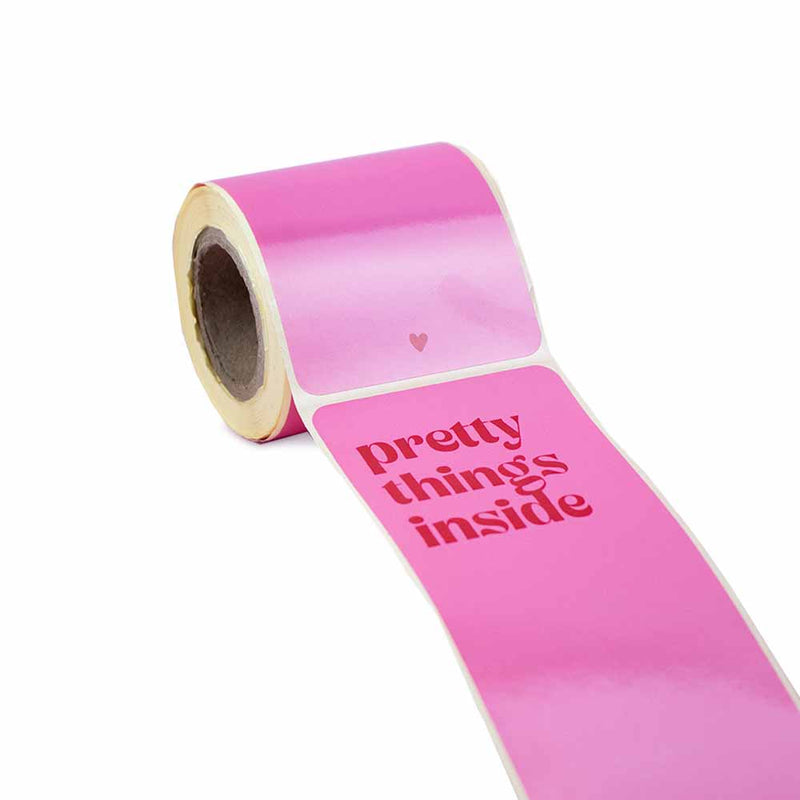 100x sluitsticker 'Pretty things inside' Roze-Rood