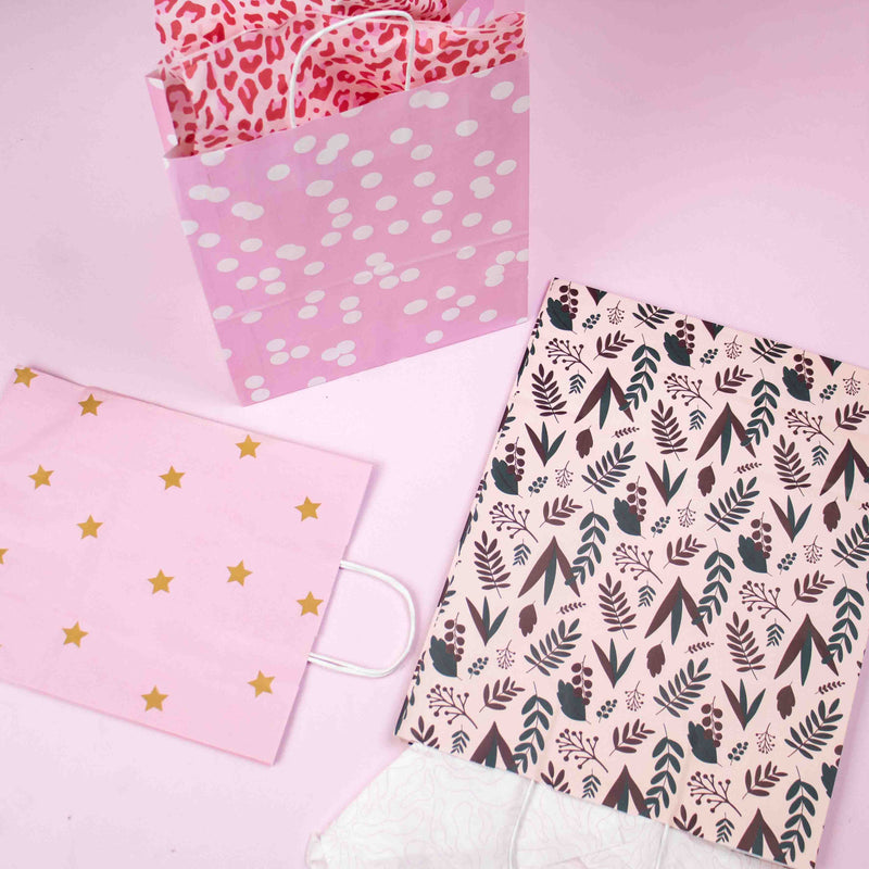 50x papieren tasjes Dots Roze A4